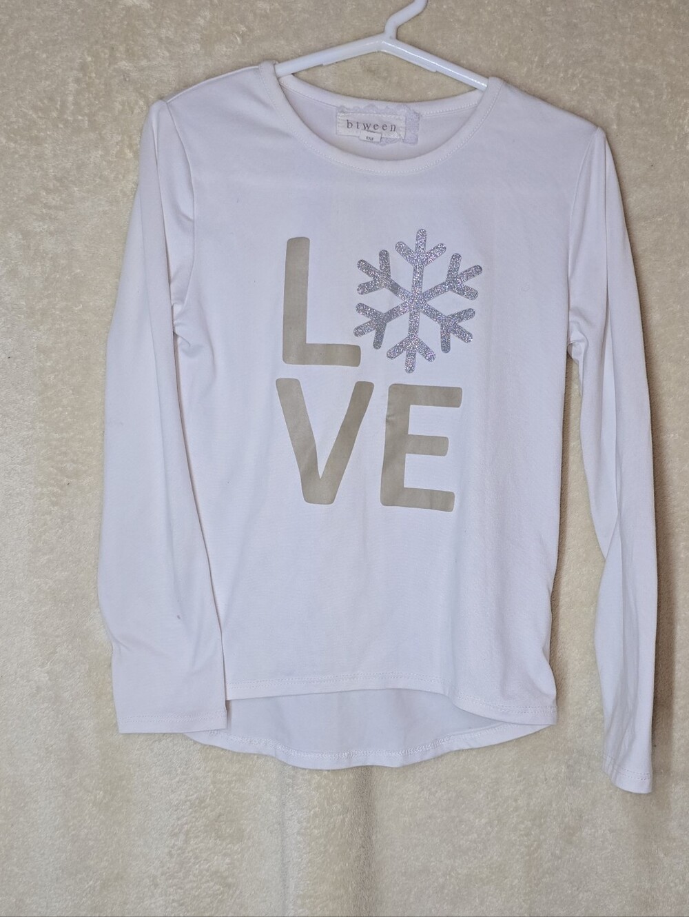 Btween Girls Long-Sleeve White T-Shirt Glittery Snowflake Graphic Size 5